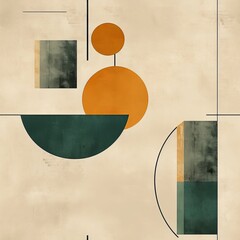 Poster - Dynamic geometric composition of circles and squares in varying shades of a single color
