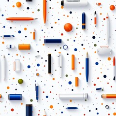 Poster - Minimalistic office supplies silhouettes in primary colors on white background   seamless pattern