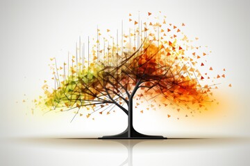 Poster - Abstract tree symbolizing growth and success with green shades and bright yellow orange accents