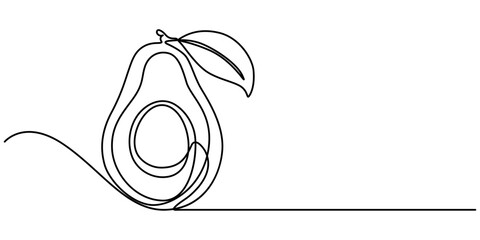 Poster - Avocado Single Line Icon, One continuous line illustration of an avocado, isolated on white background. Line art of an avocado, avocado fruit continuous line vector illustration design, pro vector. 