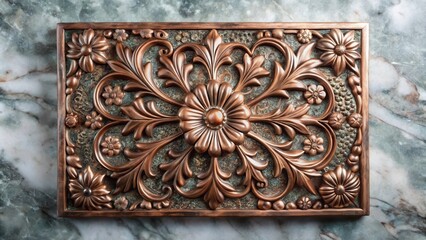 Poster - Ornate Copper Floral Design on a Marbled Background
