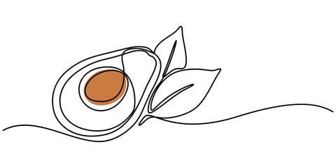 Poster - Avocado Single Line Icon, One continuous line illustration of an avocado, isolated on white background. Line art of an avocado, avocado fruit continuous line vector illustration design, pro vector. 