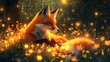 © Hajiyev - A Fox Lounging in a Meadow Under Glowing Fireflies at Twilight, Creating a Dreamlike and Serene Atmosphere, Perfect for Fantasy Art, Wildlife Illustrations, and Mystical Nature Scenes