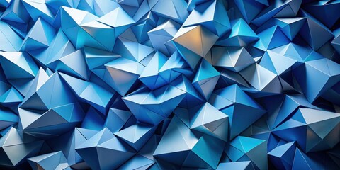 Poster - A mesmerizing abstract background featuring a textured array of blue and metallic triangular shapes. The geometric pattern creates an illusion of depth and movement.