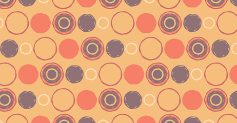 Poster - A playful pattern with repeating circles in various shades of orange and purple. Vector pattern featuring a simple yet visually appealing arrangement.
