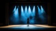 © milenialdesastudio - Silhouetted woman on stage in bright blue spotlight.