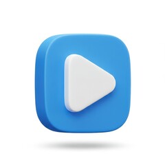 Fototapete - 3D play icon with a blue and white color scheme isolated on white background