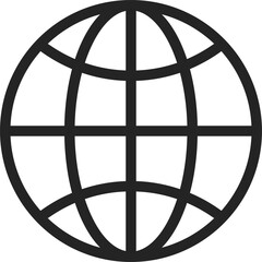 Poster - Simple black and white globe icon symbolizing global communication, international business, and worldwide connectivity in a minimalist design