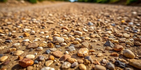 Poster - A close-up view of a dirt path covered in small and large stones, showcasing the natural texture and variation of the rocks
