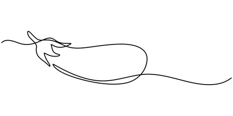 Poster - continuous line drawing eggplant illustration, Eggplant in continuous line art drawing style. Aubergine fruit black linear sketch isolated on white background. Vector illustration, One continuous line