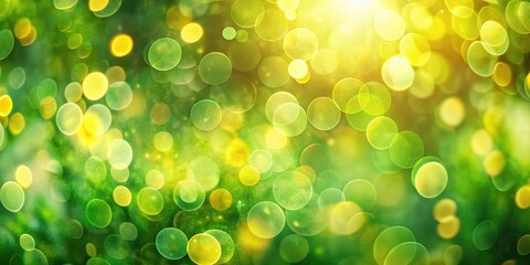 Poster - A vibrant bokeh background with green and yellow orbs, capturing the beauty of sunlight filtering through foliage.