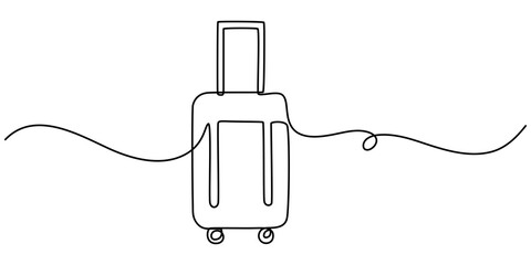 Fototapete - Suitcase one continuous line art. Luggage drawing travel symbol. Vector illustration hand drawn editable stroke, Suitcase on wheels for traveling in continuous drawing style with one editable line. 