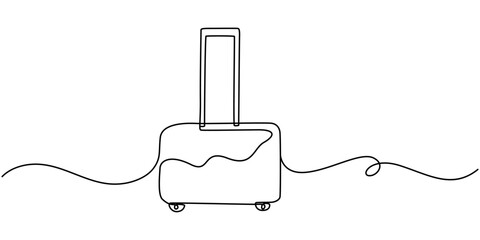 Fototapete - Suitcase one continuous line art. Luggage drawing travel symbol. Vector illustration hand drawn editable stroke, Suitcase on wheels for traveling in continuous drawing style with one editable line. 