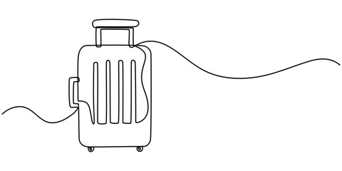 Fototapete - Suitcase one continuous line art. Luggage drawing travel symbol. Vector illustration hand drawn editable stroke, Suitcase on wheels for traveling in continuous drawing style with one editable line. 