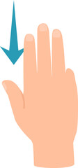 Poster - Cartoon hand scrolling down with three fingers, with a big blue arrow pointing down near them, representing using a touchscreen or a touchpad