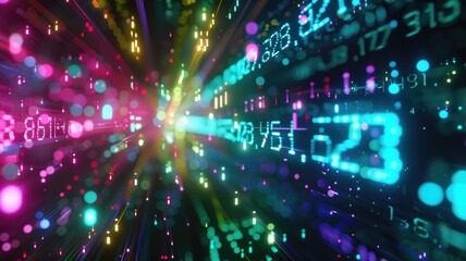 Abstract picture colorful electric particle with digital technology style design with the coding data flowing show dynamic movement represent about programming or problem solved by encryption. AIG53.