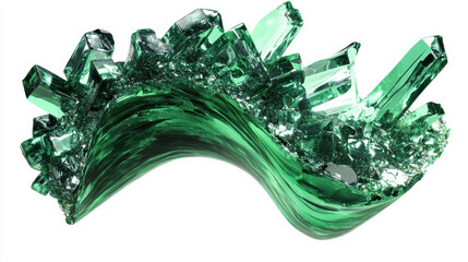 Wall Mural - an abstract crystalline wave crafted from glowing emerald shards, frozen mid-motion with vibrant gre