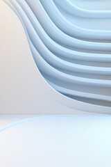 Poster - a white wall with a blue stripe. the wall is made of white tiles and the blue stripe is made of whit