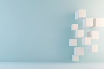 Poster - a white wall with a blue background and a bunch of white cubes on it. the cubes are arranged in a wa