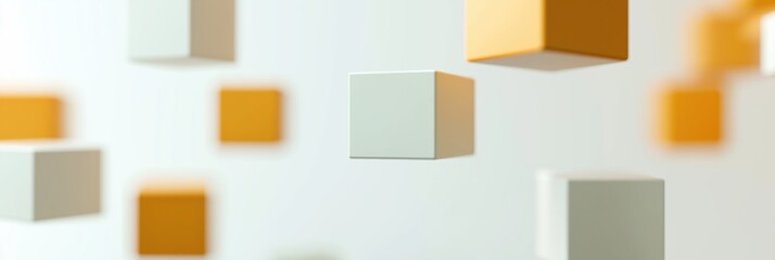Poster - A series of cubes are floating in the air, with some of them being white and others being orange. The cubes are arranged in a way that creates a sense of movement and energy
