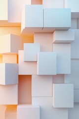 Fototapete - a white and orange cube wall with a multitude of white cubes. the wall is made up of various sized c