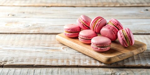 Poster - Pink and Brown Macarons on a Wooden Cutting Board