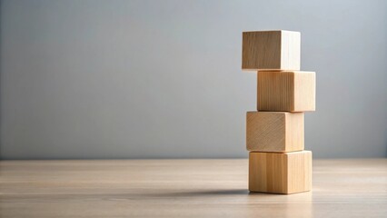 Aufkleber - Four wooden blocks stacked on a table against a gray background, representing stability and growth.
