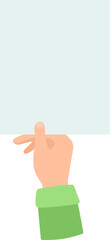 Poster - Cartoon hand snapping fingers while holding a blank sheet of paper, perfect for displaying messages or designs against a soft light blue backdrop, creating a cheerful atmosphere
