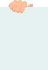 Poster - Close up view of a hand firmly gripping a blank light blue poster against a clean white background, offering generous copy space for text, graphics, or design elements