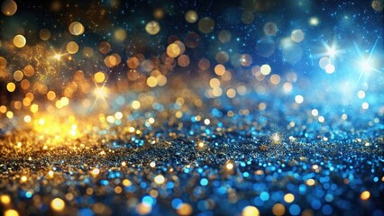 Wall Mural - A shimmering background of golden and blue bokeh lights, creating a festive and celebratory atmosphere.