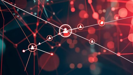 Fototapete - Glowing threads intertwine in a vibrant display of red and turquoise, illustrating a digital network that represents data flow and connectivity in a modern context.