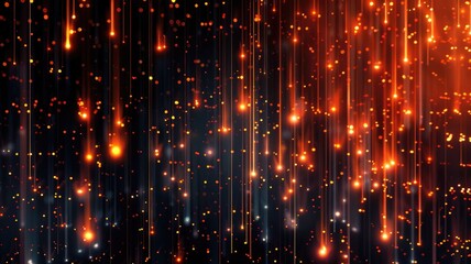 Abstract picture orange particle with digital technology style design with the coding data flow show dynamic movement represent about programming by programmer or problem solve by encryption. AIG53.