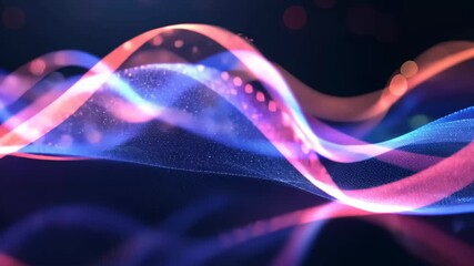 Poster - The artwork showcases vibrant, flowing wave patterns illuminated by various light hues, creating an enchanting visual effect resembling digital landscapes in a dark setting.