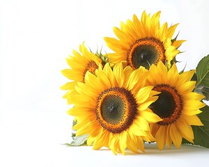 Sunflower bouquet isolated on a white backdrop, detailed and vibrant, high-resolution photo.