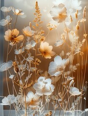 Poster - Laser-etched gold and white wildflowers on a glass panel.
