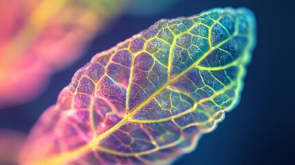 Poster - Close-Up of Colorful Leaf Showing Intricate Vein Patterns and Textures in Plant Biology