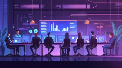 Poster - Collaborative Team of Financial Experts Analyzing Data in Modern Office with Digital Screens