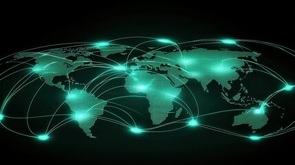 Poster - Global Trade Network Representation with Glowing Connections Across the World Map