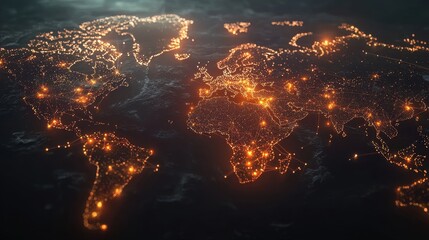 Poster - Global Trade Network Visualization with Glowing Connections Across a Dark World Map