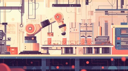 Poster - Futuristic robotic arm assembling products in a modern industrial setting with advanced technology and automation