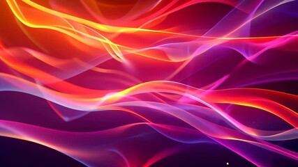 Poster - vibrant waves of light dance across a dark background, merging hues of orange, pink, and purple, cre