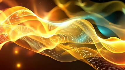 Poster - An abstract design features swirling waves of golden and blue light, creating a mesmerizing effect filled with sparkling particles, evoking a sense of magic and energy.