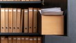 © Pixelbiz - Tax submit finance records concept. A close-up view of a folder storage system, featuring labeled boxes and organized files on a shelf, highlighting an efficient office setup.