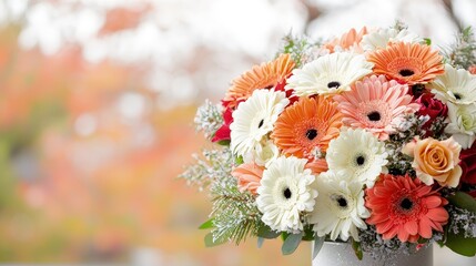 Wall Mural - Vibrant gerbera daisy bouquet with roses.