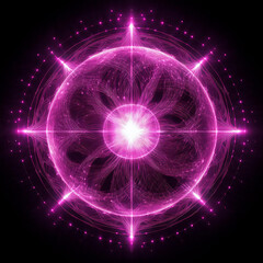 Wall Mural - neon pink energy sphere of particles and waves of magical glowing. abstract round shape.