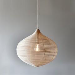 Poster - A white ceiling pendant light with beige yarn in the shape of an oval, isolated on a clear background.