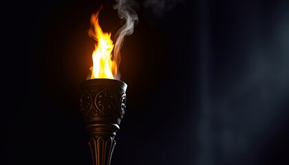 Wall Mural - Burning Torch in Darkness, Black Background, Copy Space for Text - Generative AI