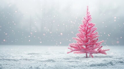 Aufkleber - A pink ink Christmas tree drawn in the snow with a white background.