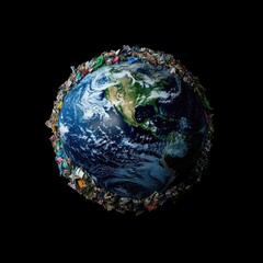 Wall Mural - Planet Earth as Trash on Black Background