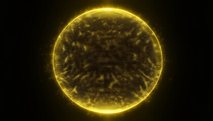 Wall Mural - neon yellow energy sphere of particles and waves of magical glowing. abstract round shape.